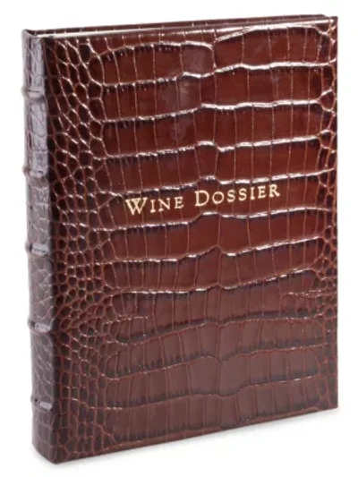 Graphic Image Croc-embossed Tabbed Leather Wine Dossier In Brown