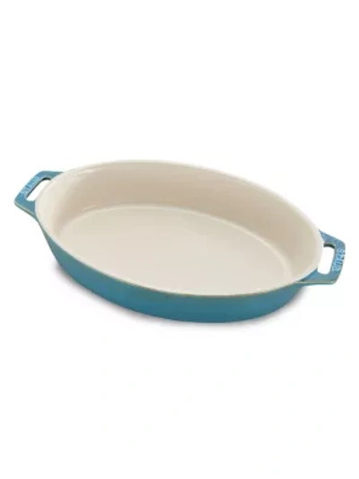 Staub 11" Oval Stoneware Baking Dish In Rustic Turquoise