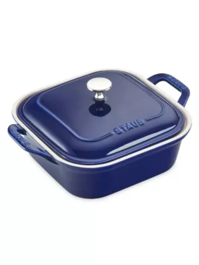 Staub 9" Covered Square Stoneware Baking Dish In Dark Blue