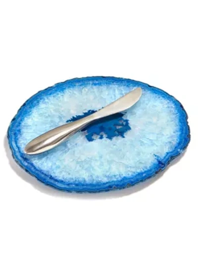 Anna New York Agate Small Plate & Spreader In Blue