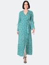 Standards & Practices - Verified Partner Violeta Leopard Ruched Sleeve Wrap Maxi Dress - M - Also In: L, Xl, S In Green