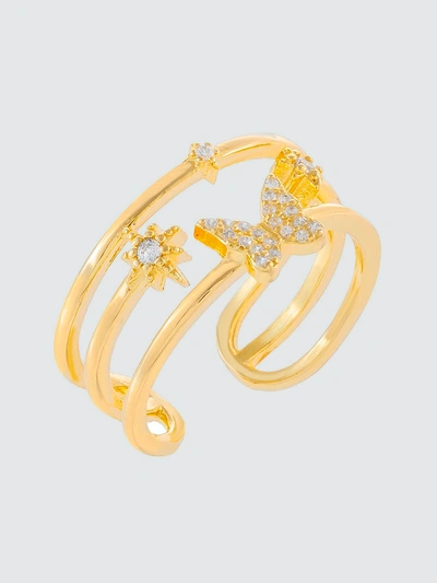 Adina's Jewels - Verified Partner Cz Butterfly Adjustable Ring In Gold