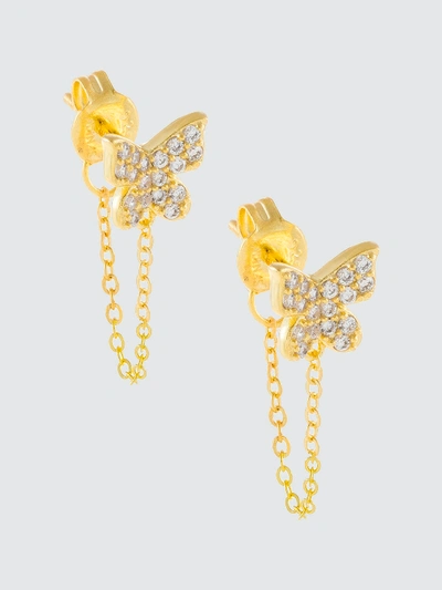 Adina's Jewels - Verified Partner Pave Butterfly Chain Stud Earring In Gold
