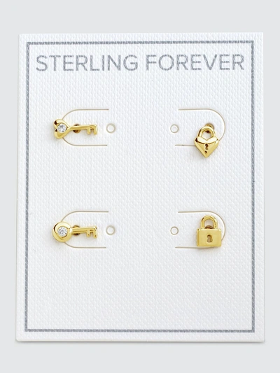 Sterling Forever - Verified Partner Sterling Forever Lock And Key Stud Set Earrings In Gold