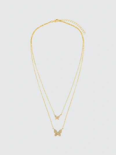 Adina's Jewels - Verified Partner Two In One Pave Butterfly Necklace In Gold