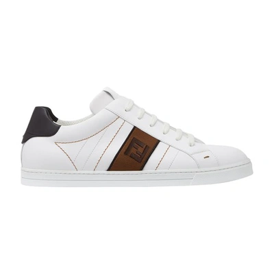 Fendi White Leather Low-tops In Blanc