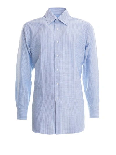 Brioni Cotton Jacquard Shirt In Light Blue