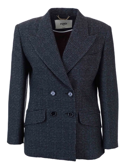 Fendi Double-breasted Checked Blazer In Blue