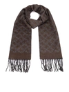 BRIONI PATTERNED SILK AND CASHMERE SCARF IN BROWN