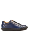 BRIONI BLUE LEATHER LOW TOP SNEAKERS