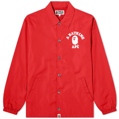 A Bathing Ape College Coach Jacket In Red