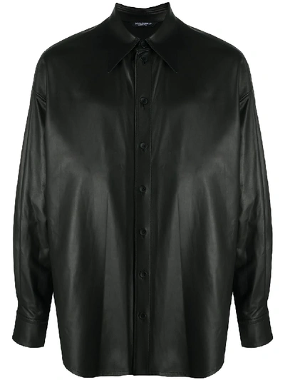 Dolce & Gabbana Lambskin Button-down Shirt In Black