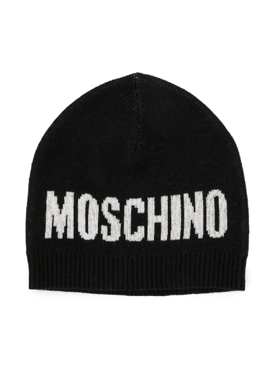 Moschino Kids' Intarsia Knit Beanie In Black