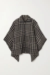 AKRIS CHECKED CASHMERE AND MULBERRY SILK-BLEND JACQUARD CAPE