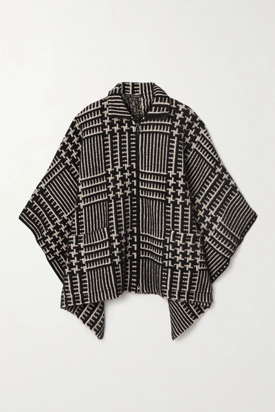 Akris Checked Cashmere And Mulberry Silk-blend Jacquard Cape In Black