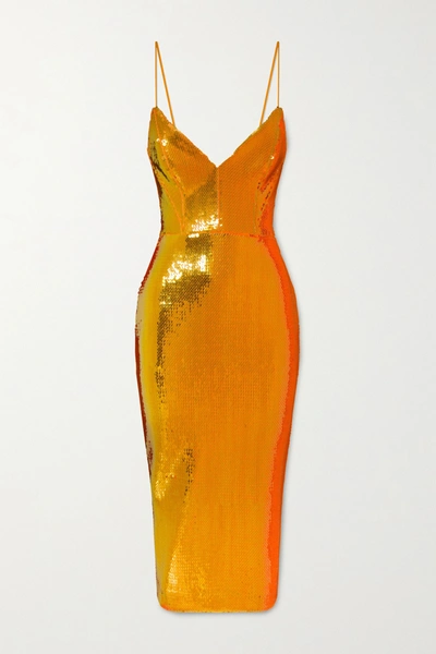 Alex Perry Addilyn Sequined Crepe Midi Dress In Orange