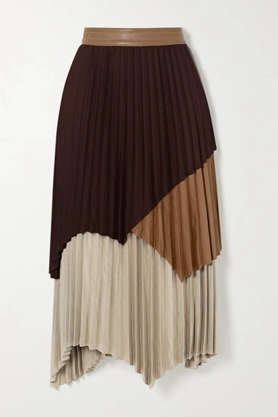 Andersson Bell Gwen Asymmetric Layered Pleated Colour-block Crepe Skirt In Brown