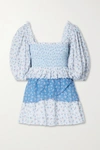 LOVESHACKFANCY SHAW OFF-THE-SHOULDER TIERED SHIRRED FLORAL-PRINT COTTON-VOILE MINI DRESS