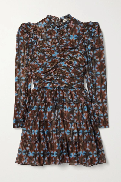 Ulla Johnson Siya Tiered Printed Silk And Lurex-blend Voile Mini Dress In Twilight Prism