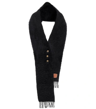 Loewe Button-detailed Mohair-blend Scarf In Black