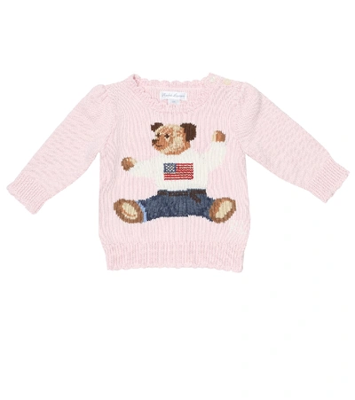 Polo Ralph Lauren Baby Polo Bear嵌花棉质毛衣 In Pink