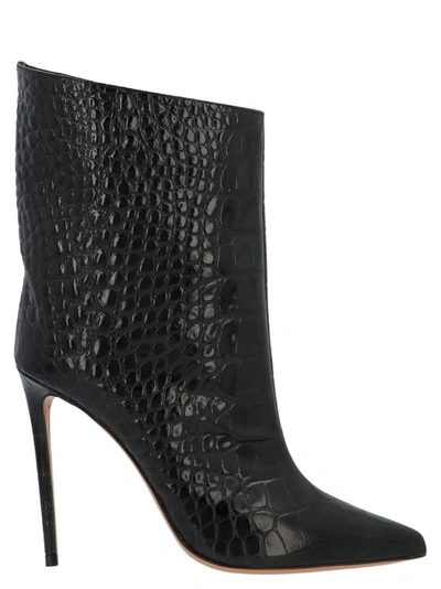 Alexandre Vauthier Crocodile Effect Leather Boots In Black