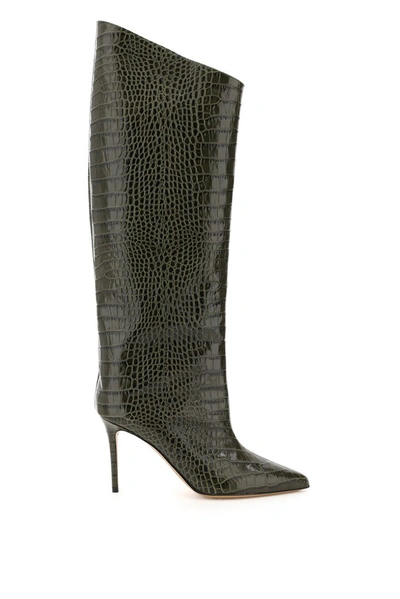 Alexandre Vauthier Alex 90 Croc Embossed Leather Boots In Green