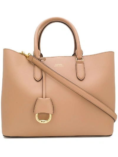 Ralph Lauren Leather Tag Tote Bag In Neutrals