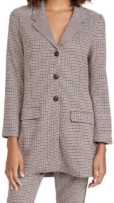 Bb Dakota X Steve Madden Checking Up Longline Plaid Blazer In Walnut