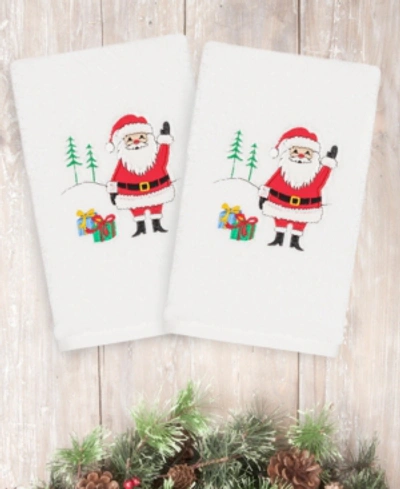 Linum Home Christmas Santa Waving 100% Turkish Cotton 2-pc. Hand Towel Set In White