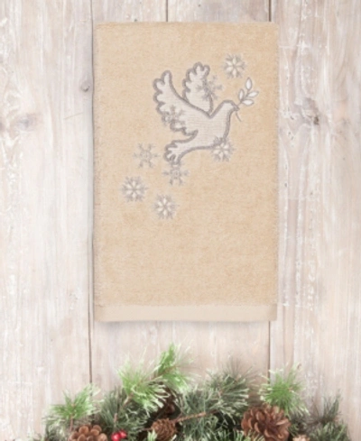 Linum Home Christmas Dove Embroidered Luxury Turkish Cotton Hand Towel In White