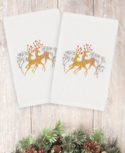 Linum Home Christmas Deer 100% Turkish Cotton 2-pc. Hand Towel Set In White