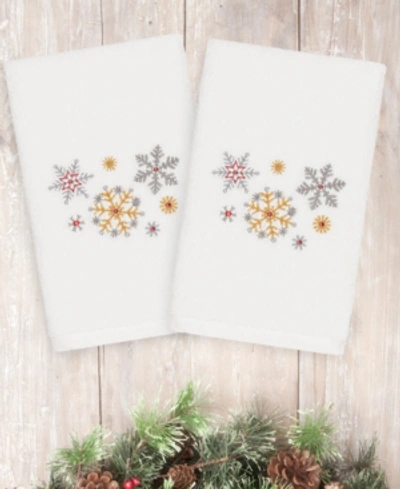 Linum Home Christmas Snowfall 100% Turkish Cotton 2-pc. Hand Towel Set In White