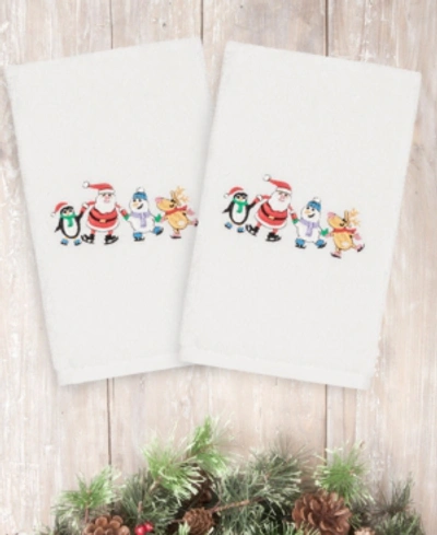 Linum Home Christmas Skating Party 100% Turkish Cotton 2-pc. Hand Towel Set In White