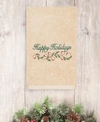 Linum Home Christmas Happy Holidays 100% Turkish Cotton Hand Towel Bedding In Sand