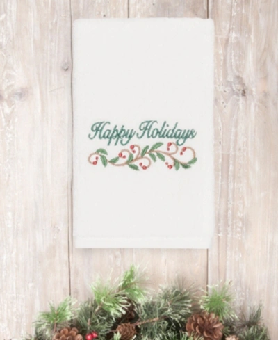 Linum Home Christmas Happy Holidays 100% Turkish Cotton Hand Towel In White