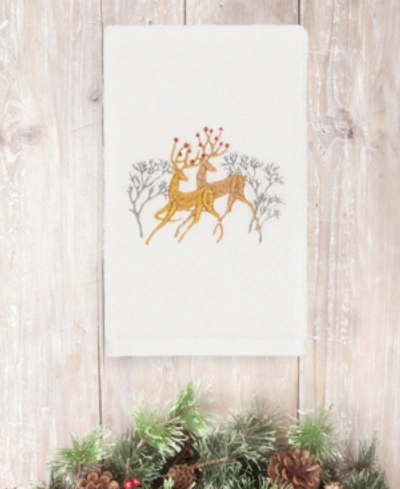 Linum Home Christmas Deer 100% Turkish Cotton Hand Towel In White