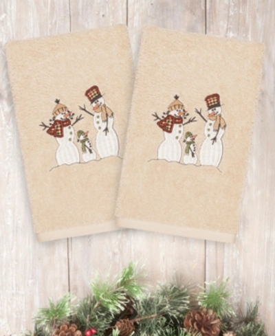 Linum Home Christmas Snow Family 100% Turkish Cotton 2-pc. Hand Towel Set In Sand