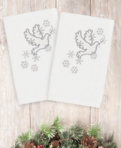 Linum Home Christmas Dove 100% Turkish Cotton 2-pc. Hand Towel Set In White