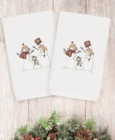 Linum Home Christmas Snow Family 100% Turkish Cotton 2-pc. Hand Towel Set In White