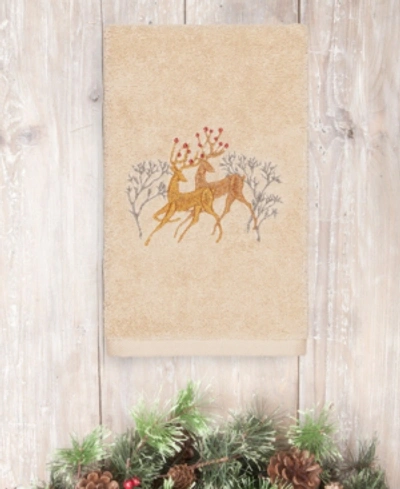 Linum Home Christmas Deer 100% Turkish Cotton Hand Towel In Sand