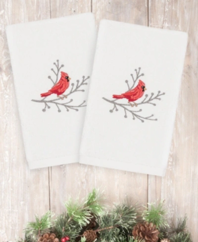Linum Home Christmas Cardinal 100% Turkish Cotton 2-pc. Hand Towel Set In White
