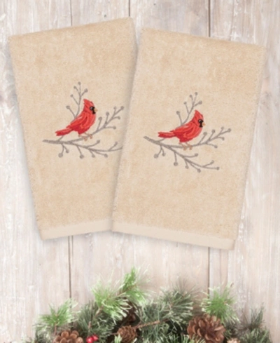 Linum Home Christmas Cardinal 100% Turkish Cotton 2-pc. Hand Towel Set In Sand