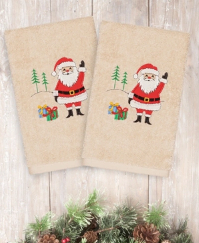Linum Home Christmas Santa Waving 100% Turkish Cotton 2-pc. Hand Towel Set Bedding In Sand