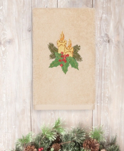 Linum Home Christmas Holly Bunch 100% Turkish Cotton Hand Towel Bedding In Tan/beige
