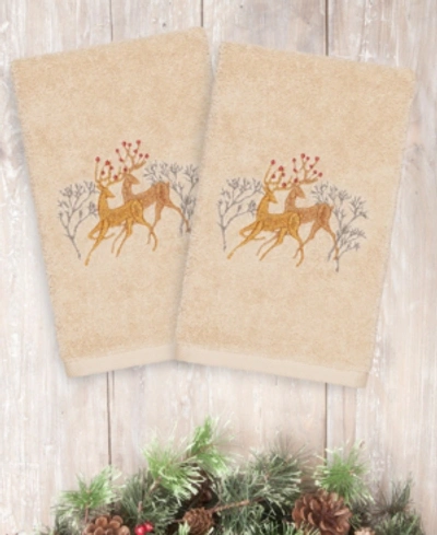 Linum Home Christmas Deer 100% Turkish Cotton 2-pc. Hand Towel Set In Sand