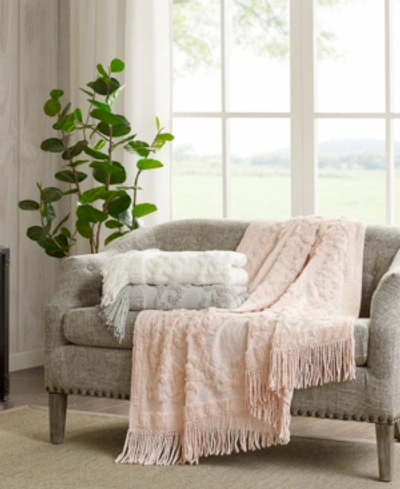 Madison Park Chloe Tufted Cotton Chenille Throw, 50" X 60" In Blush