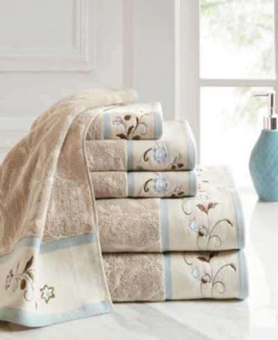 Madison Park Cotton 6-pc. Embroidered Serene Jacquard Towel Set Bedding In Blue