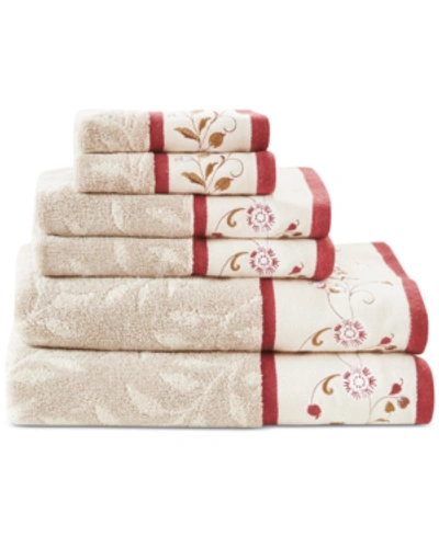 Madison Park Cotton 6-pc. Embroidered Serene Jacquard Towel Set Bedding In Red