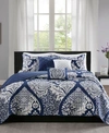 Madison Park Vienna 6-pc. Quilt Set, Full/queen In Indigo